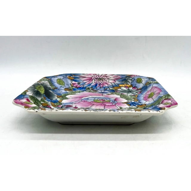 Chinoiserie 20th Century Chinoiserie Blue and Pink Floral Vide Poche/Catchall Dish For Sale - Image 3 of 13
