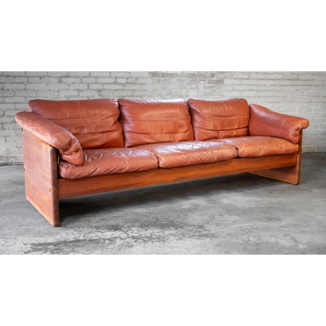 Vintage Danish Cognac Leather and Teak Sofa Attributed to Mikael Laursen For Sale In Boston - Image 6 of 18