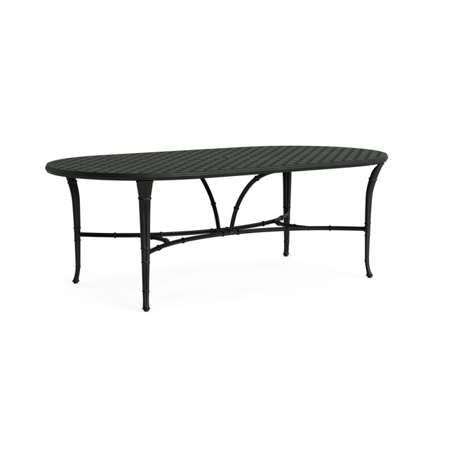 Brown Jordan Calcutta 44" x 86" Oval Cast Umbrella Dining Table in Black Jade For Sale