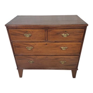 Stately Antique 2 Over 2 Chest of Drawers With Delicate Inlaid Trim and Metal Brass Hardware - From England, Circa 1860 For Sale