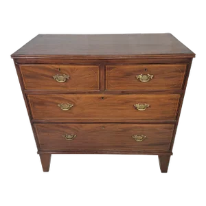 Stately Antique 2 Over 2 Chest of Drawers With Delicate Inlaid Trim and Metal Brass Hardware - From England, Circa 1860