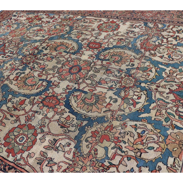 Antique Persian Sultanabad Rug in Ivory Background, Blue, Salmon & Multi Colors For Sale - Image 13 of 17
