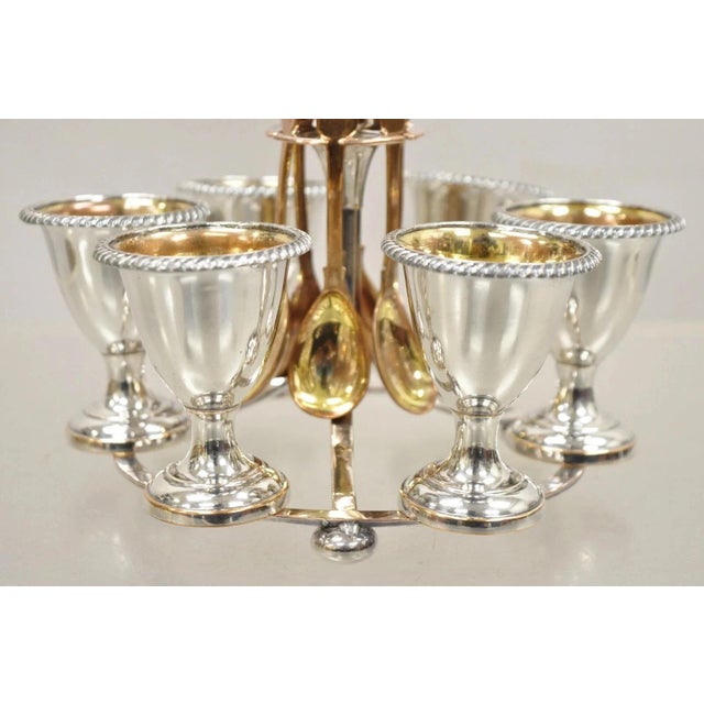 Antique English Victorian Silver Plated Egg Server W/ Spoon Set - Service for 6 For Sale - Image 4 of 10