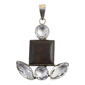 Agate and White Topaz Sterling Silver Pendant