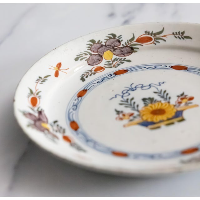Mid 18th Century 18th Century Dutch Delft Polychrome Floral Plate For Sale - Image 5 of 7