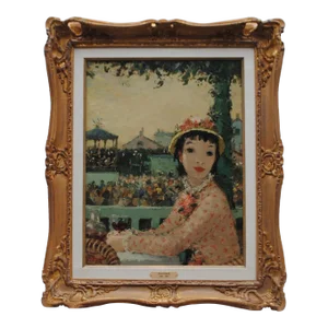 1950s "Femme a La Courses De Cheveaux" Dietz Edzard Oil Painting, Framed