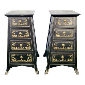 Black and Gold 4 Drawer Pyramid Graduated Dorothy Draper Style Hollywood Regency Side Tables- a Pair