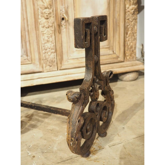 Pair of Decorative French 1940s Wrought Iron and Tole Fireplace Chenets For Sale - Image 11 of 18