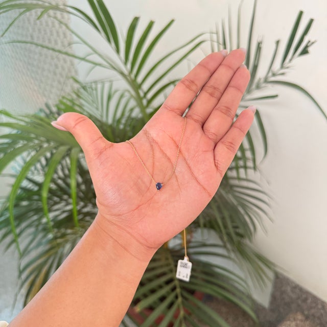 Not Yet Made - Made To Order 18k Solid Gold Soliatire Birthstone Necklace With Prong Set Natural Blue Sapphire For Sale - Image 5 of 14