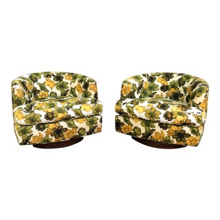 Mid Century W & J Sloane Upholstered Swivel Club Chair - a Pair For Sale