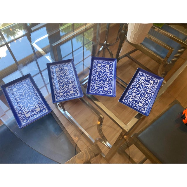 1970s Collection of Blue and White Rectangular Ceramic Dishes- Set of 4 For Sale In Atlanta - Image 6 of 6
