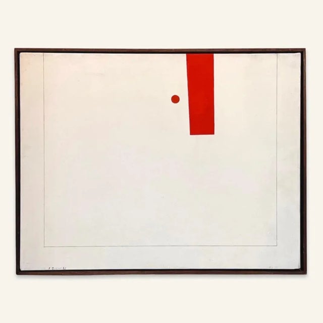 1980s Stefano Bicini Geometric Oil on Canvas Painting, Dated and Signed, Framed For Sale - Image 4 of 4
