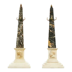 A Pair of Grand Tour Variegated Marble Obelisks