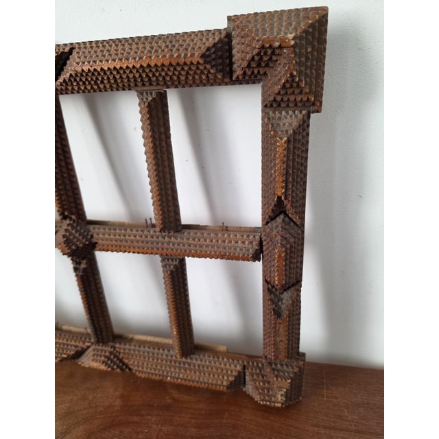 Antique Tramp Art Photo Frame, Folk Art Wooden Picture Frame, Black Forest Style Cabinet Card Holder, Rustic Wall Display For Sale - Image 12 of 12