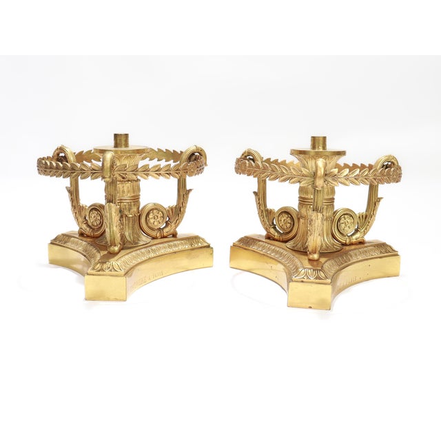 Early 19th Century Pair of Antique French Ormolu Doré Gilt Bronze Etageres Bases by Thomire For Sale - Image 5 of 11