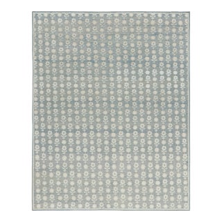 Rug & Kilim’s Modern Block Print Rug in Blue with White Floral Patterns - 5x8 For Sale