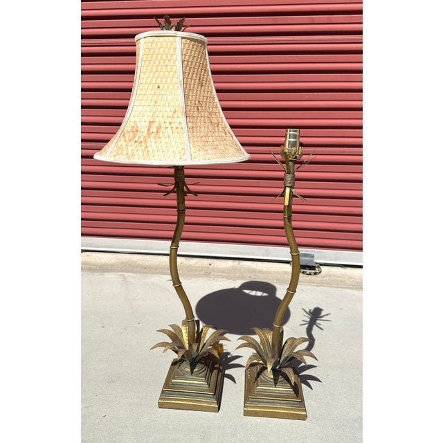 Vintage Hollywood Palm Tree Gilded Gold Table Lamps - a Pair For Sale - Image 10 of 12