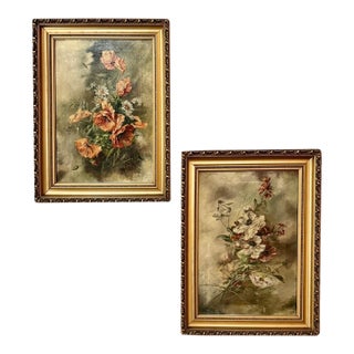 Pair of Antique French Framed Oils on Canvas by J. Peerlinck, Dated 1921 For Sale