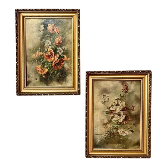 Pair of Antique French Framed Oils on Canvas by J. Peerlinck, Dated 1921 For Sale