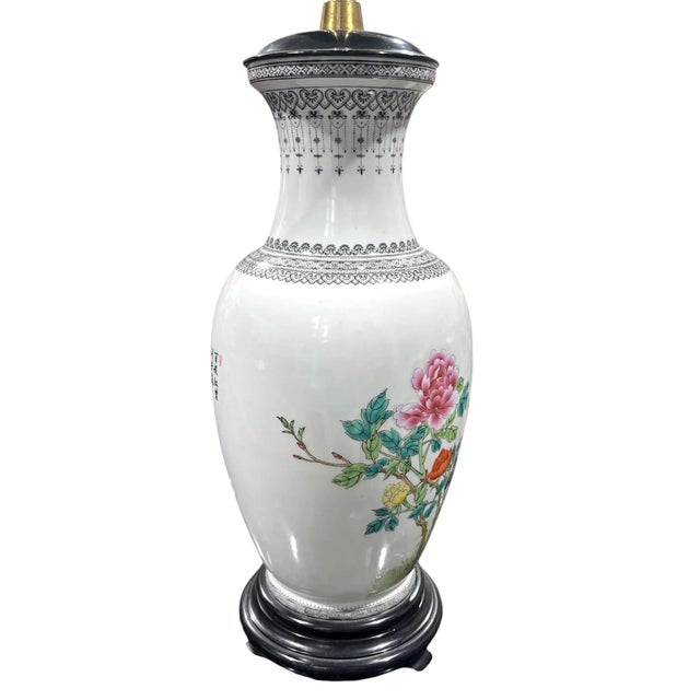 Chinese Marbro Chinese Vase Lamp, Phoenix and Peonies, Mid 20th C. For Sale - Image 3 of 13