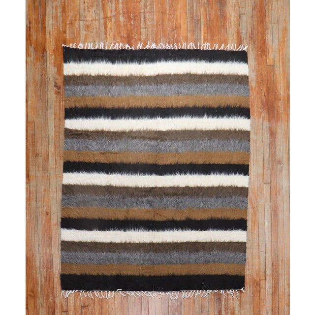 Textile Early 21st Century Striped Turkish Mohair Rug - 5'3" x 6'7" For Sale - Image 7 of 18
