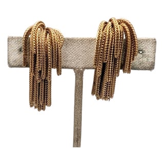 Vintage 1950s Signed Napier Goldtone Fringe Clip Earrings-2 Pieces For Sale