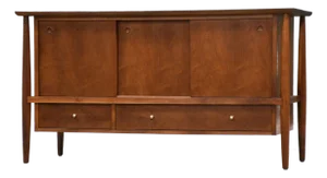 1950s Refinished Walnut 56” Sideboard Credenza by Mt. Airy Finished Back