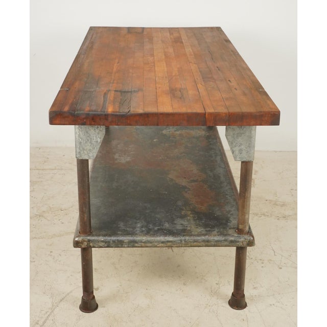 Wood Vintage Industrial Iron Workbench With Wood Top For Sale - Image 7 of 10