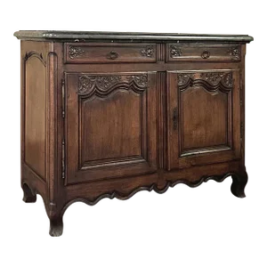 19th Century County French Walnut Buffet With Black Marble Top