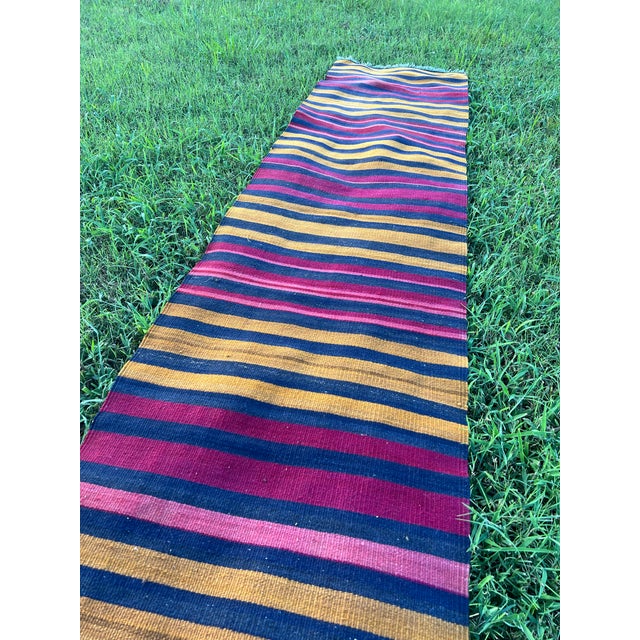 Turkish Vintage Turkish Kilim Runner, Stripe Pattern Flatweave Rug Handmade Rug For Sale - Image 3 of 6