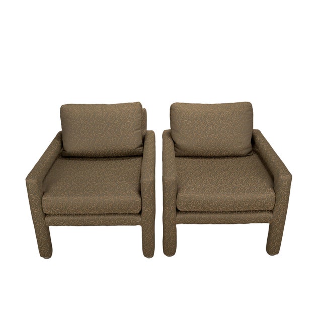 1980s 1980s Milo Baughman Style Upholstered Parson Chairs - A Pair For Sale - Image 5 of 9