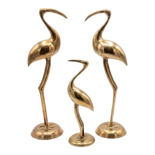 1970s Palm Beach Regency Solid Brass "Longevity" Crane Trio - Set of 3 For Sale