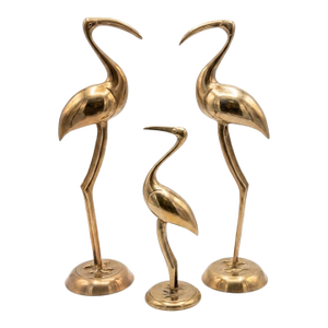 1970s Palm Beach Regency Solid Brass "Longevity" Crane Trio - Set of 3