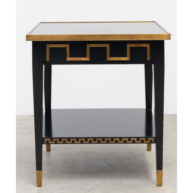 Neoclassical Black Laquer and Brass Greek Key End Table For Sale - Image 3 of 9