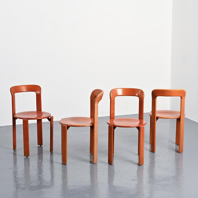 Set of four Rey chairs designed by Bruno Rey for Dietiker in Switzerland in the 1970s. The design features a circular...