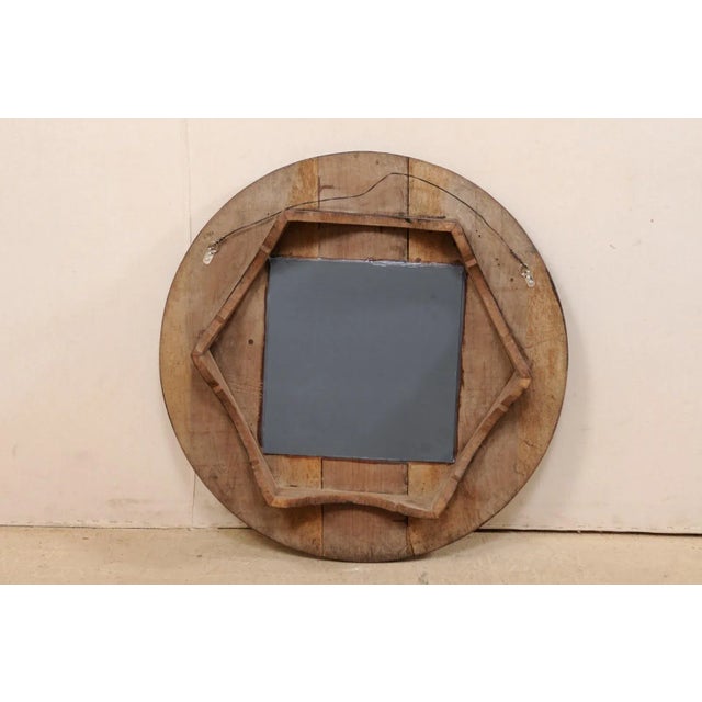 Contemporary African Brown Wood Round Mirror For Sale - Image 3 of 11