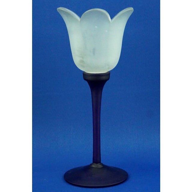 Tulip-Shaped Blue and White Murano Opaline Glass Vase by Alfedo Barbini, Italy, 1950s For Sale - Image 3 of 18