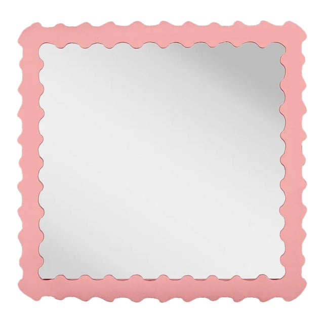 Fleur Home Audubon Bamboo Square Mirror in Pink Punch, 48x48 For Sale
