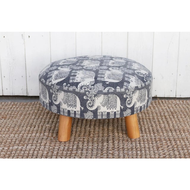 Blue & White Elephant Dhurrie Ottoman Stool For Sale In Los Angeles - Image 6 of 6