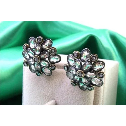 Round Gold and Silver Earrings with Zirconias and Diamond Chips, Set of 2 For Sale - Image 5 of 11