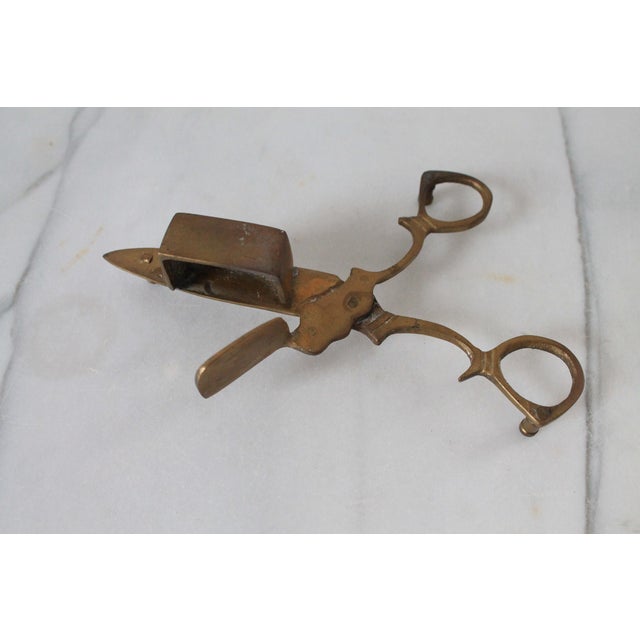 Mid 20th Century Vintage Brass Footed Candle Snuffer Scissors Wick Trimmer For Sale - Image 5 of 6