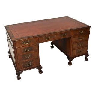 Antique Chippendale Pedestal Desk, 1900s For Sale
