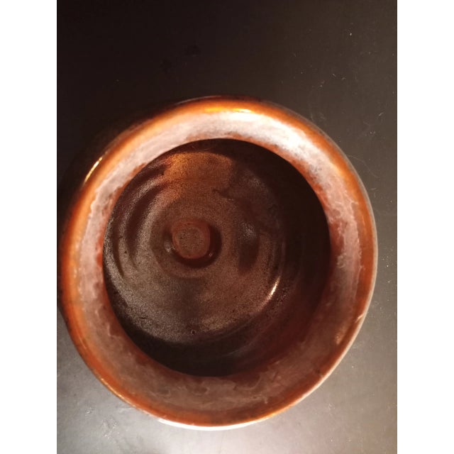 Vintage Raku Pottery Rainbow Glaze Squat Pot Vase For Sale - Image 4 of 7