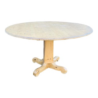 Vintage Round Pine Pedestal Dining Table For Sale