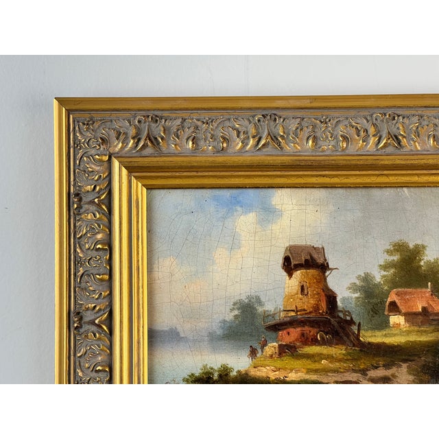 Antique Continental School Oil on Canvas Landscape With Windmill, Signed “Brüguer,” Circa 1880-1910 For Sale - Image 4 of 10