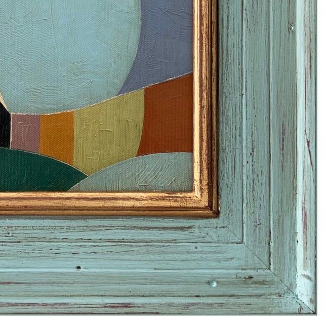 2020s Contemporary Colorblock Oil Painting in Vintage Painted Frame For Sale - Image 5 of 6