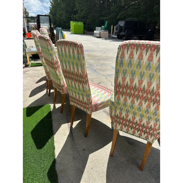 1970s Collection of Colorful Patterned Dining Chairs- Set of 6 With 2 Captains Chairs For Sale - Image 11 of 11