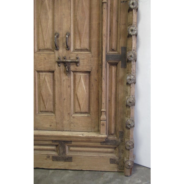 Brown Vintage C1870's - C.1910's Imported Moroccan Large Hand Honed and Carved Wood & Iron Forged Doors - a Pair For Sale - Image 8 of 13