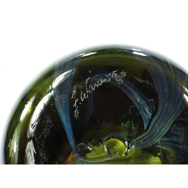 Postmodern 1940s Art Glass Vase Blue Hand Made & Mouth Blown Art Nouveau Style For Sale - Image 3 of 16