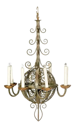 Antique Spanish Revival Wrought Iron Chandelier